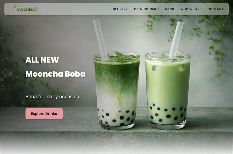 Homepage preview of the Moonleaf Boba website redesign